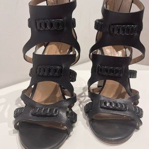 BCBG black leather ankle booties size 7 mirror heel